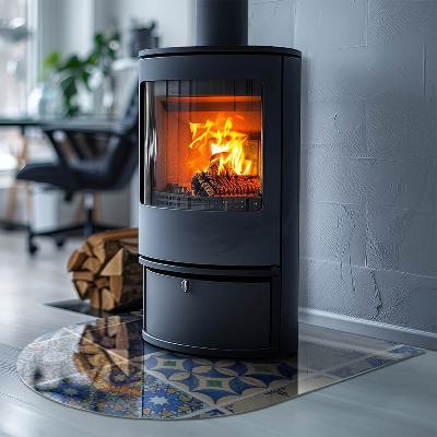 Plaque demi-ovale en verre pour poêle Motifs en céramique en arrière-plan