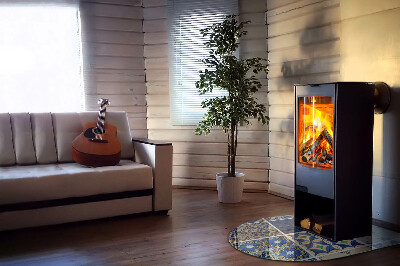 Plaque demi-ovale en verre pour poêle Motifs en céramique en arrière-plan