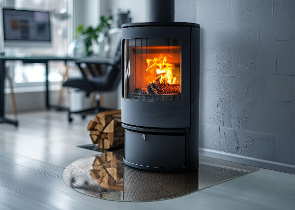 Plaque demi-ovale en verre pour poêle Motif en acier perforé