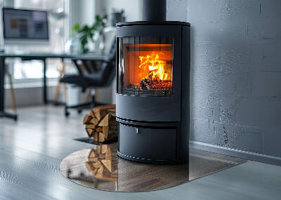 Plaque verre demi-ronde cheminée Motif en bois à disposition géométrique