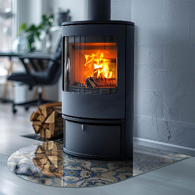 Plaque demi-ovale en verre pour poêle Motif mosaïque avec accents floraux