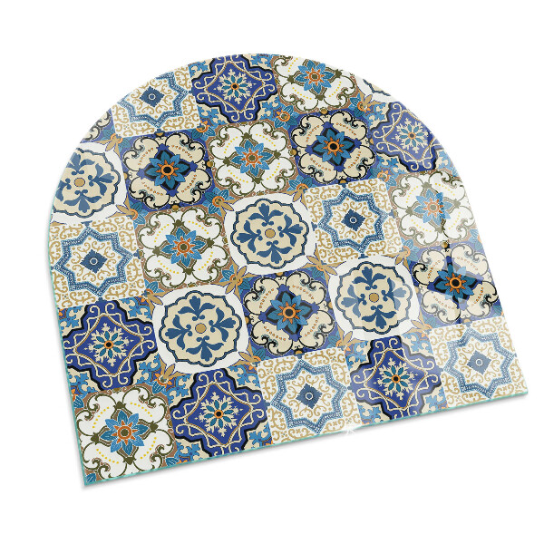 Plaque demi-ovale en verre pour poêle Motif mosaïque avec accents floraux