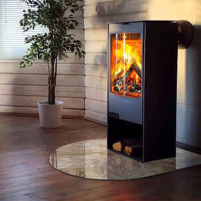 Plaque demi-ovale en verre pour poêle Motifs de feuilles délicats