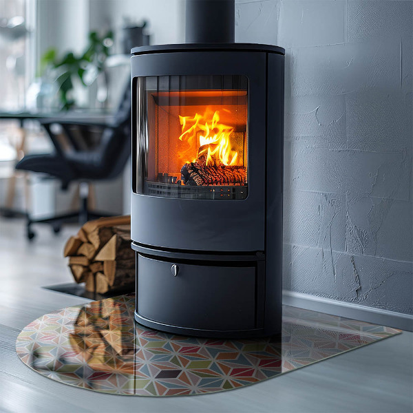 Plaque demi-ovale en verre pour poêle Motifs polygonaux sur le web