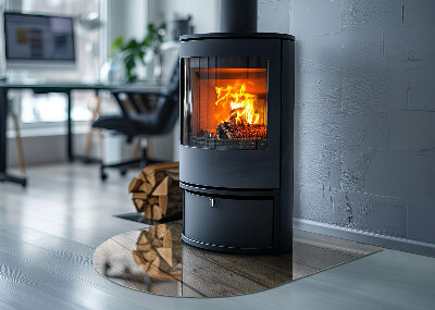 Plaque verre demi-ronde cheminée Grain de bois dans un style naturel