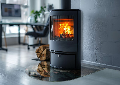 Plaque demi-ovale en verre pour poêle Motif floral avec des papillons