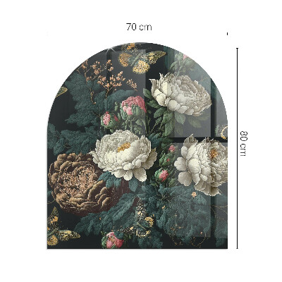 Plaque demi-ovale en verre pour poêle Motif floral avec des papillons
