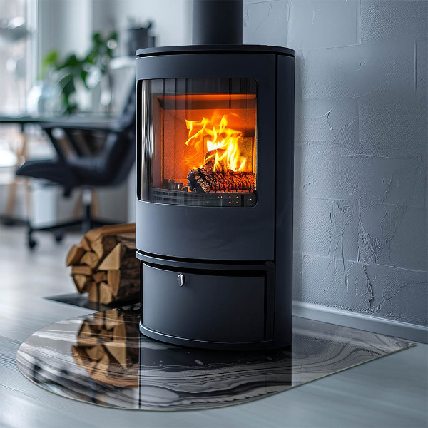 Plaque de sol demi-ovale en verre Motifs abstraits ondulés et linéaires