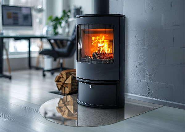 Plaque verre demi-ronde cheminée Texture de béton dans un style brut