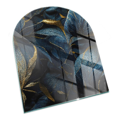 Plaque demi-ovale en verre pour poêle Feuilles élégantes dans la structure