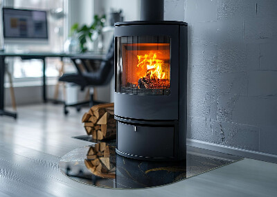 Plaque demi-ovale en verre pour poêle Feuilles élégantes dans la structure