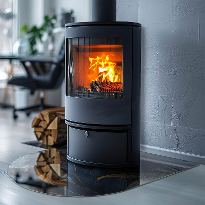 Plaque demi-ovale en verre pour poêle Feuilles élégantes dans la structure