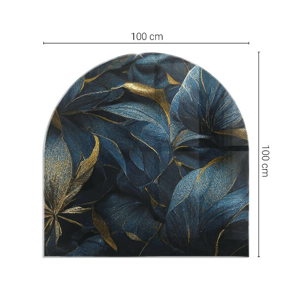 Plaque demi-ovale en verre pour poêle Feuilles élégantes dans la structure