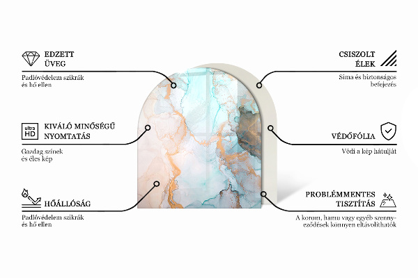 Plaque verre demi-ronde cheminée Les veines du marbre dans un style élégant