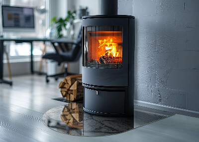 Plaque demi-ovale en verre pour poêle Style pierre en version naturelle