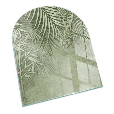 Plaque demi-ovale en verre pour poêle Feuilles tropicales en arrière-plan