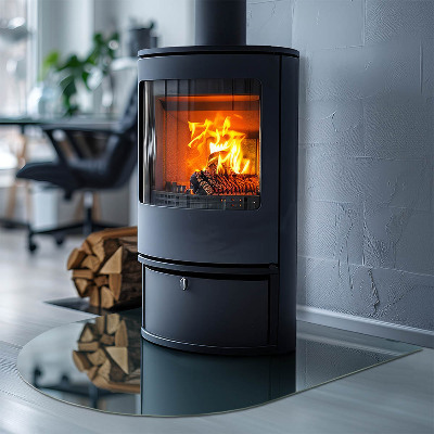 Plaque verre demi-ronde cheminée Couleur de la mer