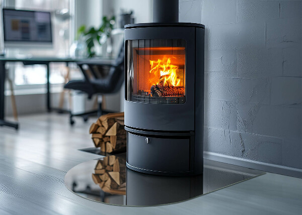 Plaque demi-ovale en verre pour poêle Couleur gris-brun