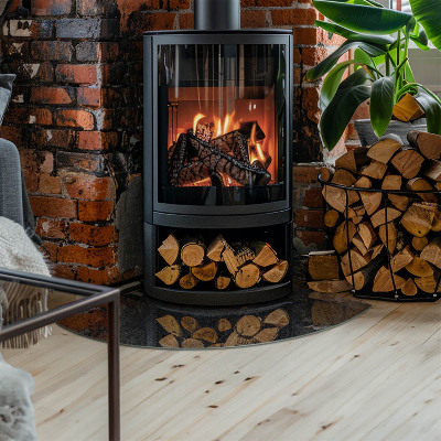 Plaque verre d’angle cheminée Motif de pierre naturelle