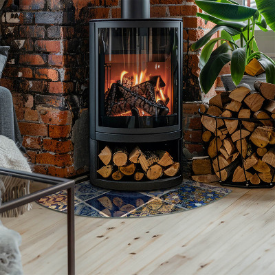 Plaque d’angle en verre pour poêle Motifs en céramique en arrière-plan