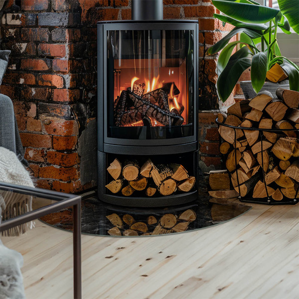 Plaque de sol en verre angle poêle Motif marbre élégant