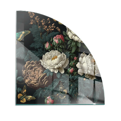 Plaque d’angle en verre pour poêle Motif floral avec des papillons