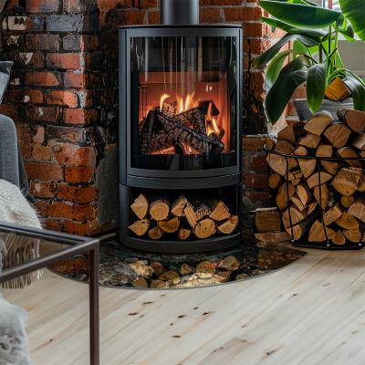 Plaque d’angle en verre pour poêle Motif floral avec des papillons