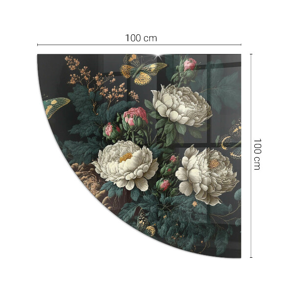 Plaque d’angle en verre pour poêle Motif floral avec des papillons