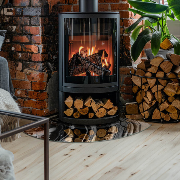 Plaque de sol en verre angle poêle Motifs abstraits ondulés et linéaires