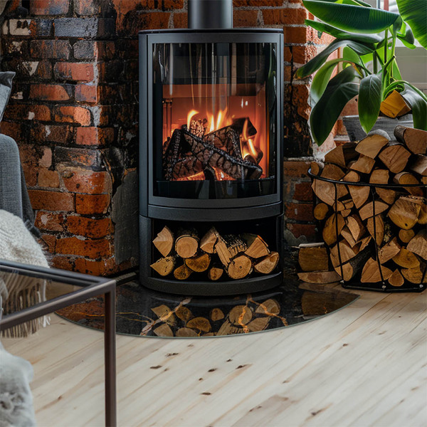 Plaque de sol en verre angle poêle Style marbre avec veinage délicat