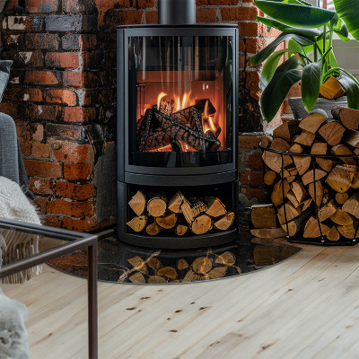 Plaque de sol en verre angle poêle Style marbre avec veinage délicat