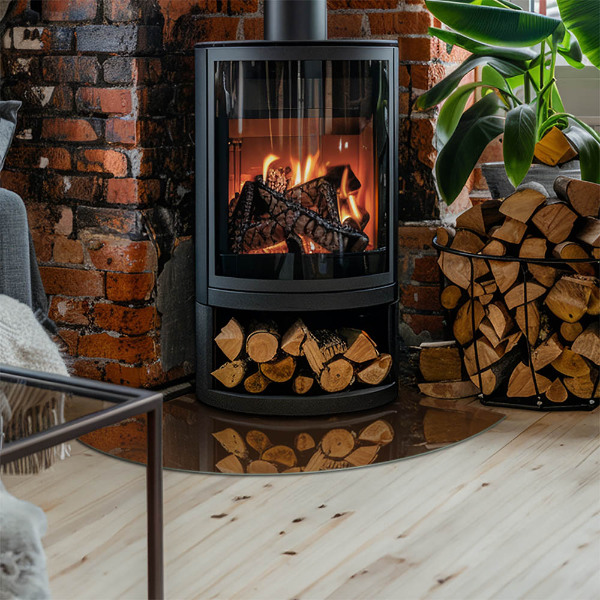 Plaque de sol en verre angle poêle Couleur marron