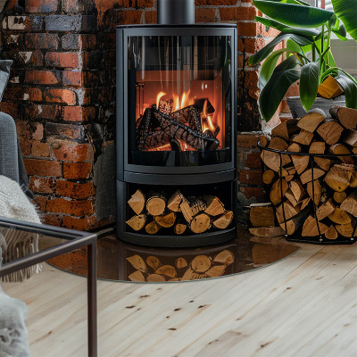 Plaque de sol en verre angle poêle Couleur marron