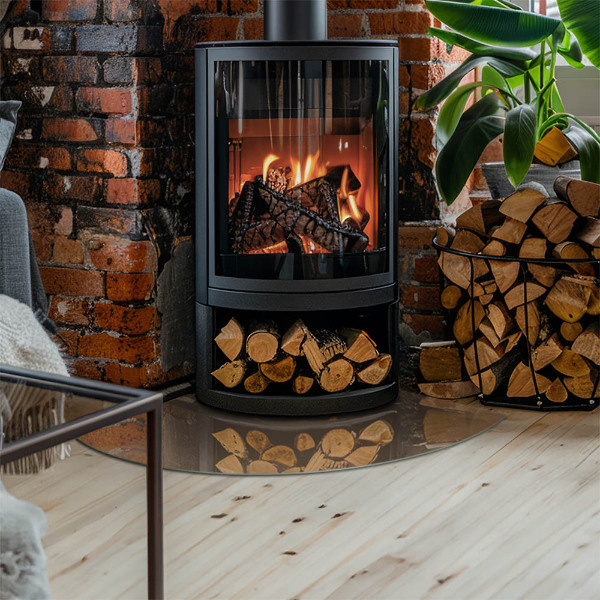 Plaque verre d’angle cheminée Couleur marron