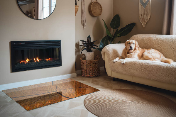 Plaque rectangulaire en verre pour poêle Bois en coupe transversale avec grain naturel