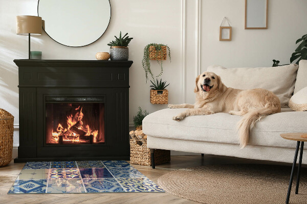 Plaque rectangulaire en verre pour poêle Motifs en céramique en arrière-plan