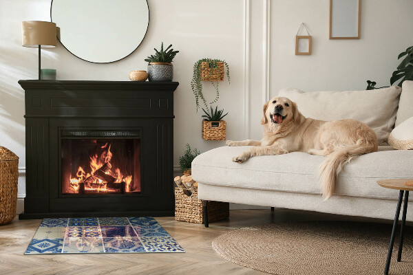 Plaque rectangulaire en verre pour poêle Motifs en céramique en arrière-plan