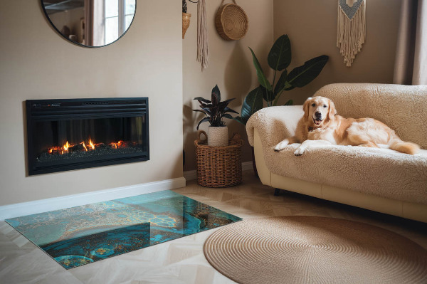 Plaque de sol rectangulaire en verre Motif organique dans un style abstrait