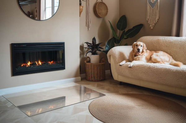 Plaque rectangulaire en verre pour poêle motif organique en marbre