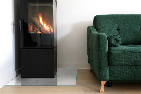 Plaque rectangulaire en verre pour poêle Motif marbré aux veines délicates