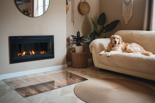 Plaque verre rectangulaire cheminée Motif en bois à disposition géométrique