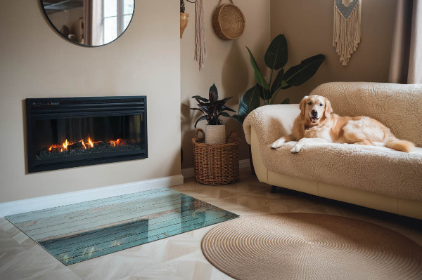 Plaque verre rectangulaire cheminée Planches rustiques de style naturel