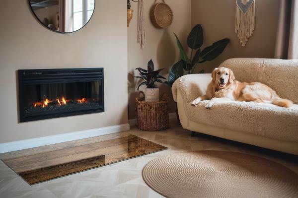 Plaque de sol rectangulaire en verre grain de bois naturel