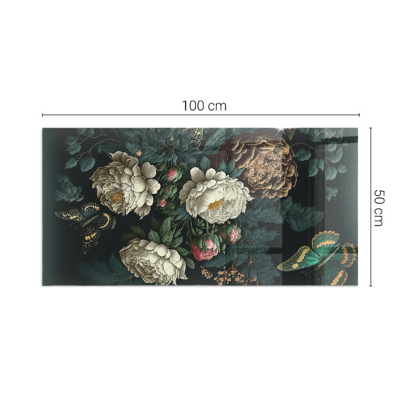 Plaque rectangulaire en verre pour poêle Motif floral avec des papillons