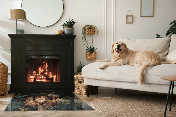 Plaque rectangulaire en verre pour poêle Motif floral avec des papillons