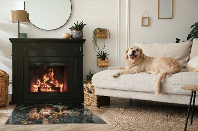 Plaque rectangulaire en verre pour poêle Motif floral avec des papillons