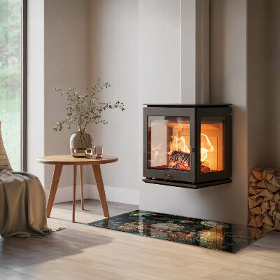 Plaque rectangulaire en verre pour poêle Motif floral avec des papillons