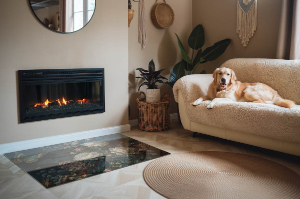 Plaque rectangulaire en verre pour poêle Motif floral avec des papillons