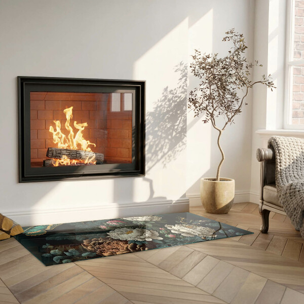 Plaque rectangulaire en verre pour poêle Motif floral avec des papillons