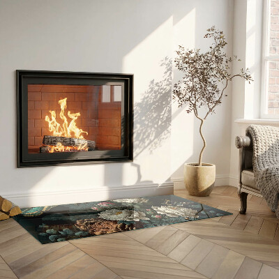 Plaque rectangulaire en verre pour poêle Motif floral avec des papillons